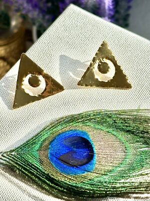 French Designer Cecile Jeanne Paris Gold Stone Abstract Triangle Moon Earrings