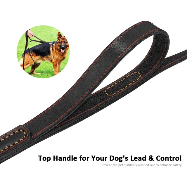 Dual Handle Leather Dog Leash Heavy Duty Durable Traffic Leads German