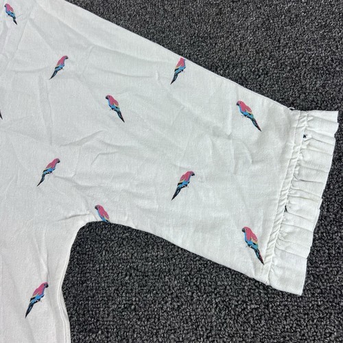 C&C California Linen Blend Top Womens Large White Parrot Print 3/4 Sleeve Blouse - Picture 4 of 10