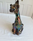 Vintage 11" iridescent carnival glass Fenton black amethyst winking alley cat