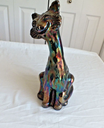 Vintage 11" iridescent carnival glass Fenton black amethyst winking alley cat