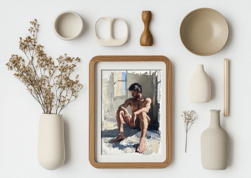 Sunlit Nude Male Figure 8"x6" Print on Matte Paper | Emotional Realism Artwork - Picture 11 of 18