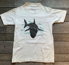 Vtg 90s Jungle Rags Youth Kids Shark 3D White T Shirt Size Medium