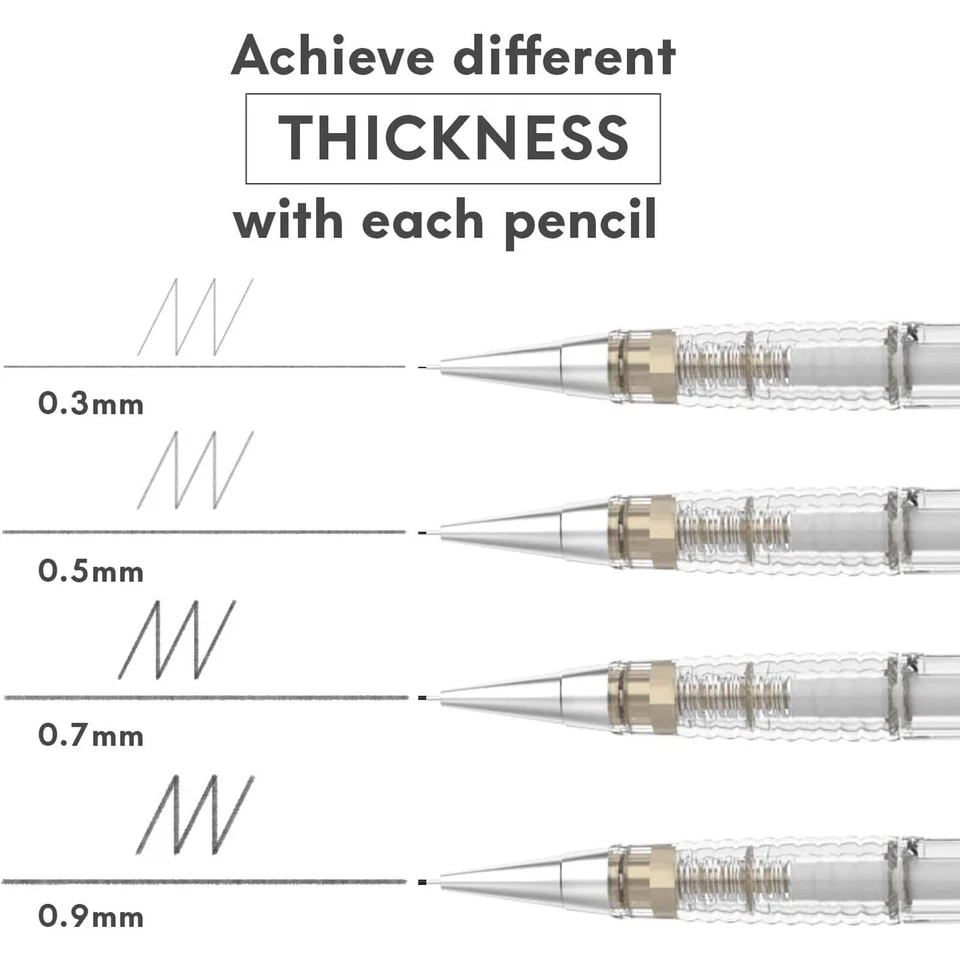 4er Set Druckbleistift mit Radiergummis & Etui Minen 0,3 – 0,9mm Bleistift - Bild 2 von 4