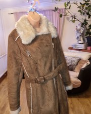 F&f, Ladies Longline Fur Jacket, Uk 12, Colour Tan