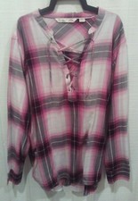 SALE! Cumberland Outfitters Women's Pink white PLAID LACE UP SHIRT in 4 Sizes