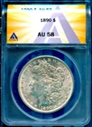 1890 $1 Silver Morgan Dollar AU 58 ANACS # 7880541 + Bonus