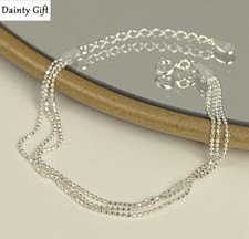 DAINTY Women Girl 925 Sterling Silver Bead Tassel Triple Chain Bracelet 5.6-6.8"
