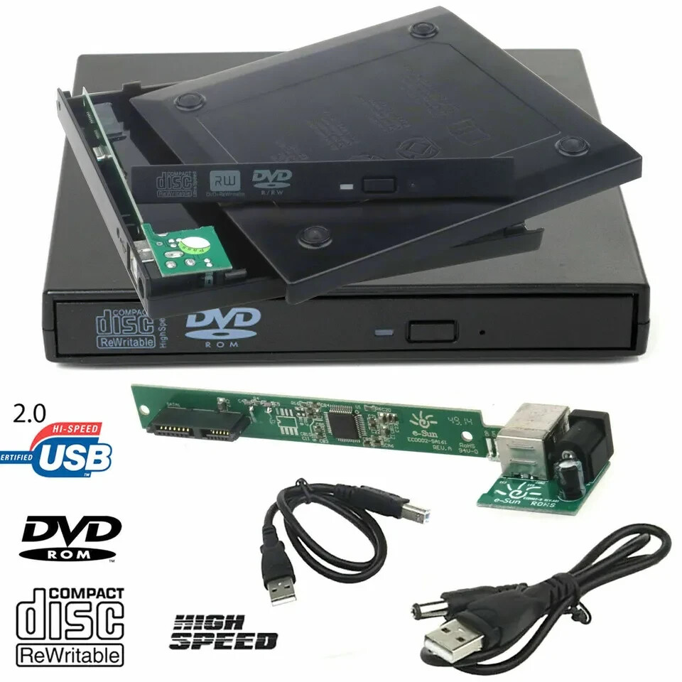 USB To SATA Laptop CD DVD Combo Drive External Caddy Enclosure Case ...