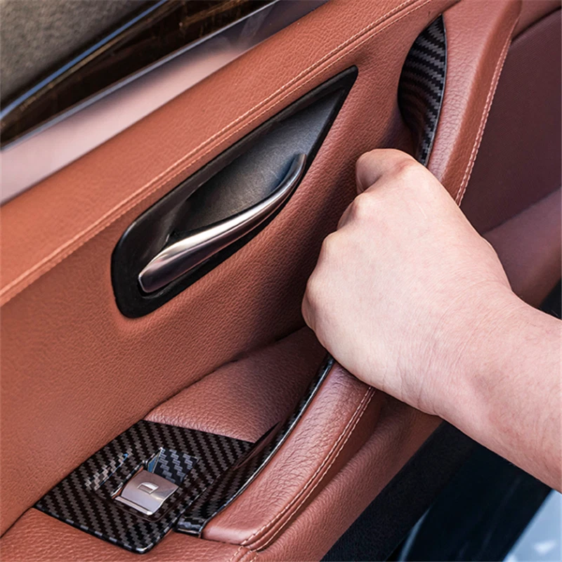 Carbon Fiber Inner Door Panel Handle Pull Trim Cover For 10-16 BMW 5 520 F10 F11 Foto 4 de 4