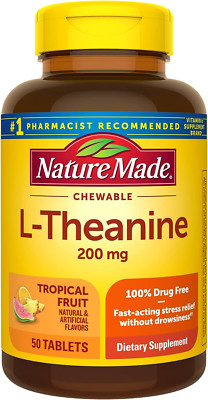 Nature Made Chewable L Theanine 200 mg, Supplement for Stress Relief, 50 Tablets