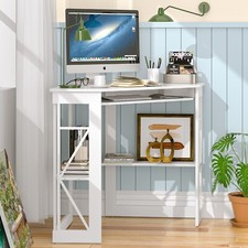 Home Office Desk Table w/Charging Station, Keyboard Tray, Storage Shelves Corner