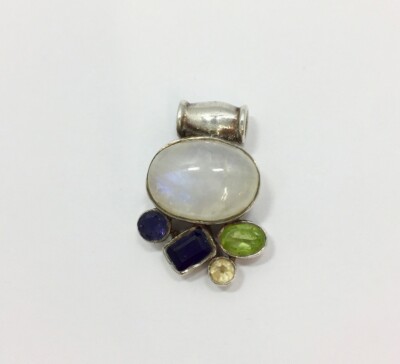 Sterling silver moonstone pendant necklace with slide charm  Sterling Silver Moonstone Slide for Necklace display picture 1