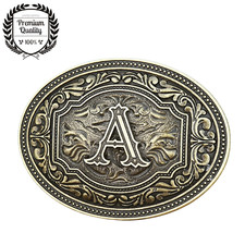 OVAL LETTER A Belt Buckle Metal Zinc Alloy Vintage Brass Cowboy Western PREMIUM