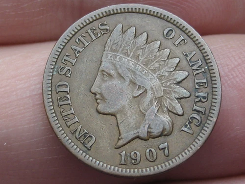 1907 Indian Head Cent Penny, XF Details, Brown, Diamond