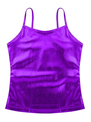 Big Girls Kids Shiny Metallic Vest Spaghetti Shoulder Straps Tank Top Dancewear - Picture 25 of 48