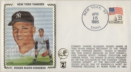 New York Yankees Pictorial Baseball Stamp Cover- Roger Maris Honored