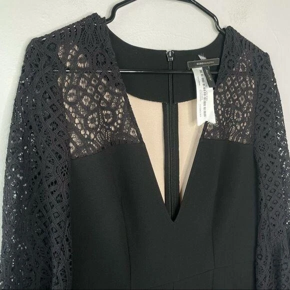 BCBGMAXAZRIA черный акваланг глубокий v-образным вырезом Bell рукав комбинезон образец - Изображение 2 из 4