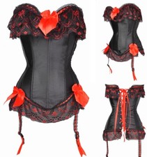 Sz 14 CORSET w/ GARTERS BLACK THONG 2X 36" BOWS LACE LONGLINE SHAPER BUSTIER NEW