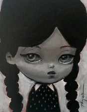 Original Wednesday Addams Painting Thayer Art Goth Girl OOAK Halloween Canvas 