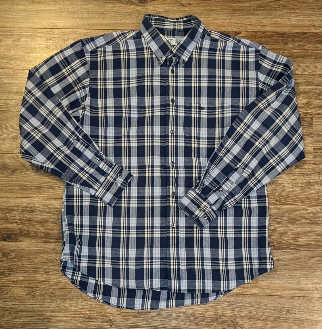 Balenciaga Paris Men's LS Blue Plaid Oxford Cotton Button