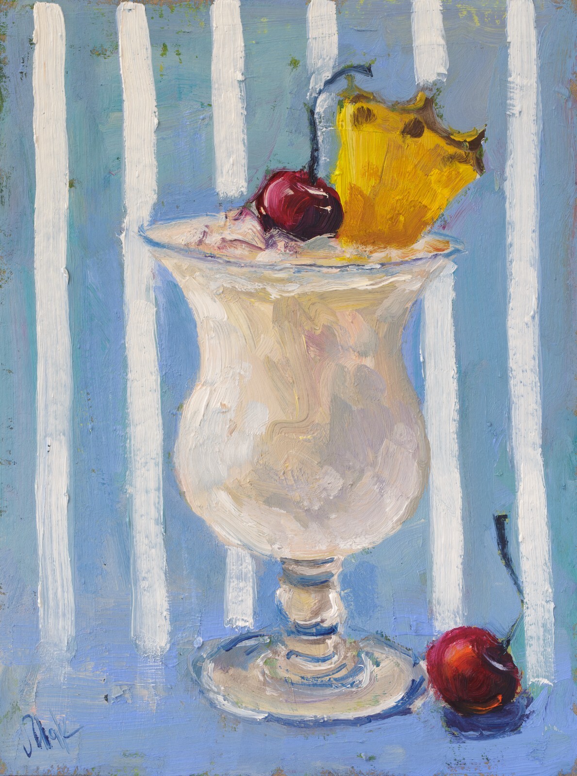 Pina Colada Oil Painting Pineapple Cocktail Drink Original Wall Art  Still Life