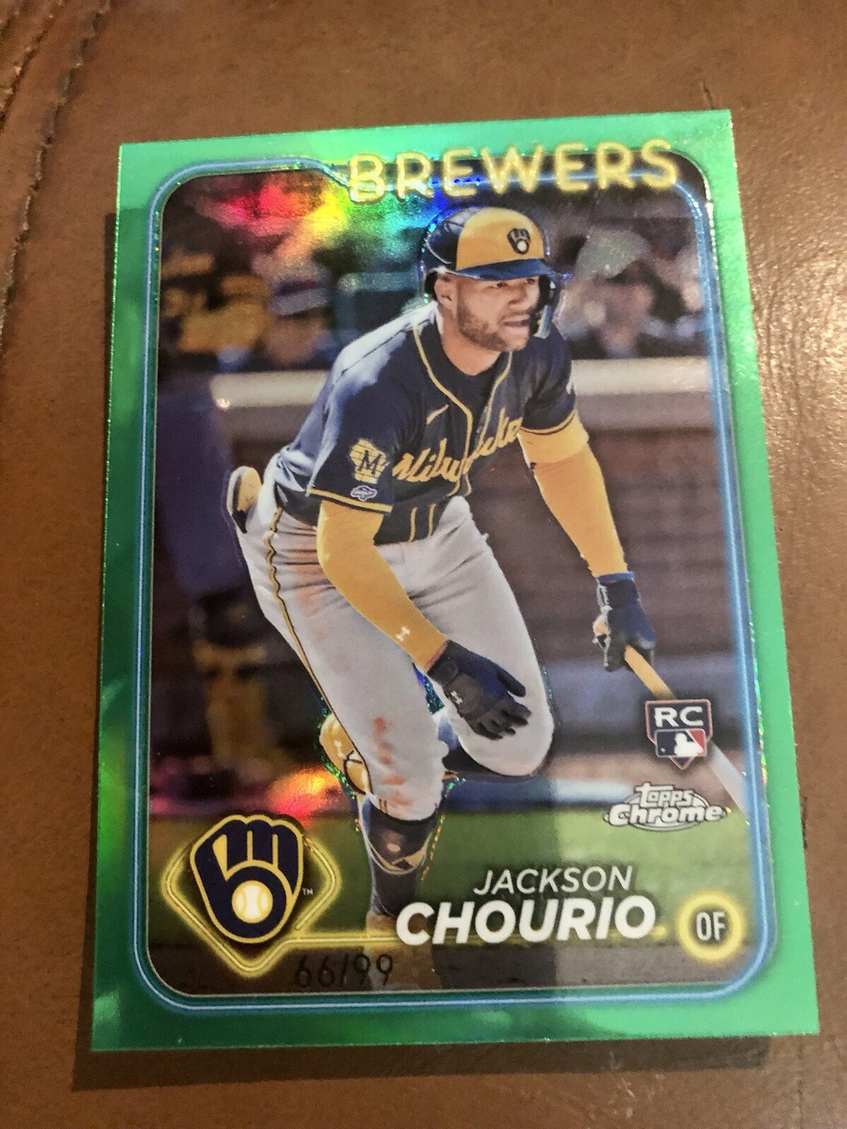 2024 topps chrome Jackson Chourio #161 Green Refractor 66/99 RC Milwaukee Brewer