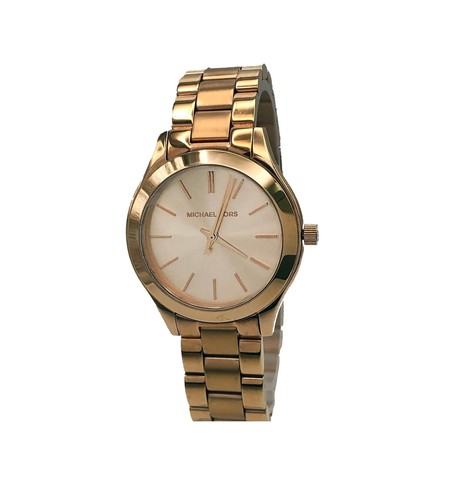 Michael Kors Mini Slim Runway 34mm Steel Rose Dial Quartz Ladies Watch MK3513 - Picture 2 of 5