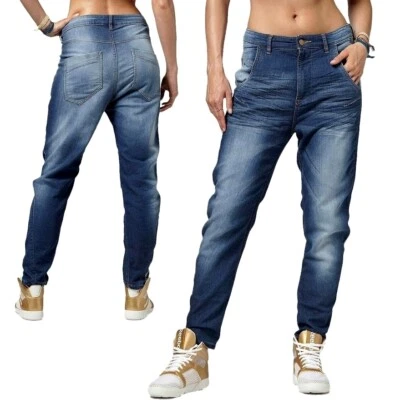 Reebok Damen Stretch Jeans Hose Boyfriend Baggy Denim Cargo Dance Fashion blau - Bild 1 von 4
