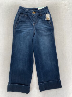 Maurices Wide Leg Crop Jeans Women's High Rise Dark Blue