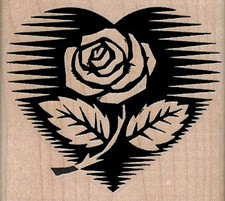 Rose In Heart 2 1/2 x 2 1/4" Rubber Stamp, Plants and Flowers Stamp