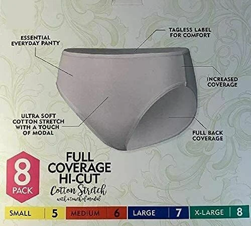 Felina Full Coverage Hi-Cut Cotton Stretch 8-Pk--Multicolored--Size:Variety--NEW - Image 3 of 3