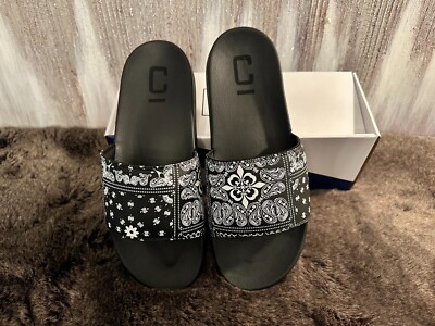 Carre Bandana Ultra Classique Slides Black/White Brand New Size 11