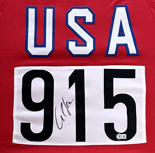 Carl Lewis Signed Autographed Red White & Blue USA Jersey Beckett Authenticated - Picture 2 of 2