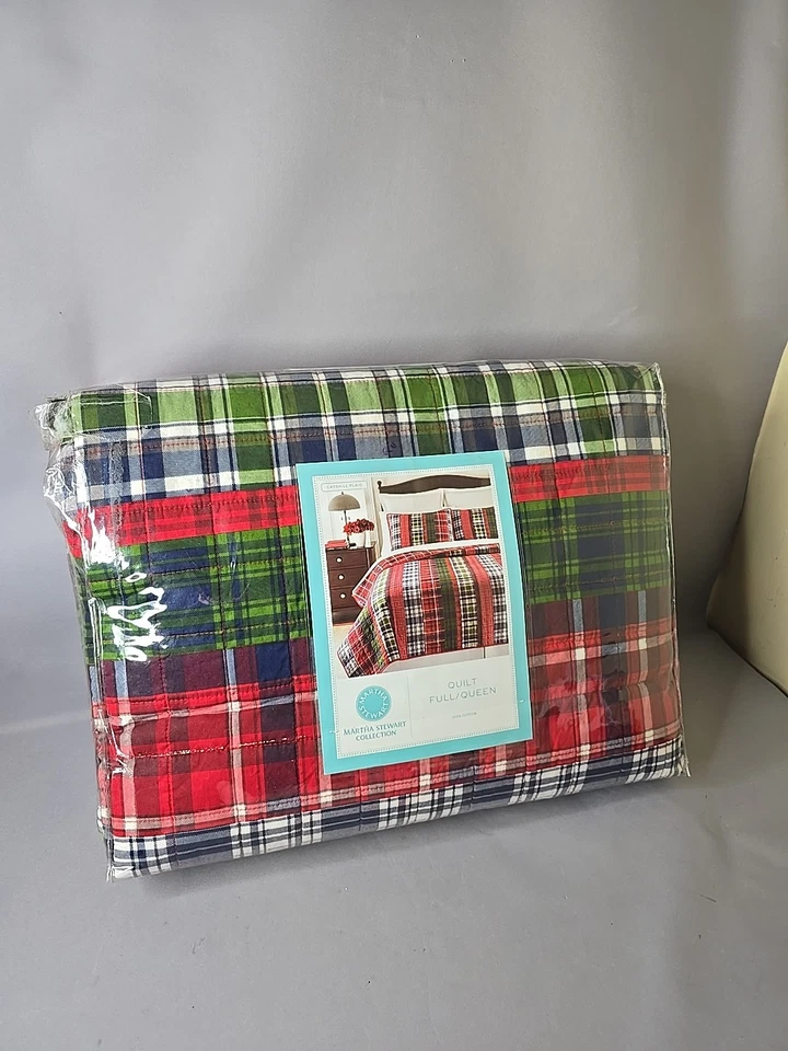 Edredón Martha Stewart Queen/Completo 100% Algodón Rojo Catskil Cuadros Reversible 2 Falsas Foto 2 de 4