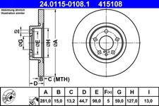 2x Bremsscheibe ATE 24.0115-0108.1 für 156 ALFA 147 Sportwagon 16V SPARK 932 ECO