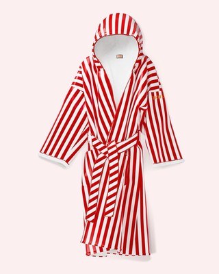 Truly Beauty Signature VIP Collection Bath Robe - Red & White Stripe - Hooded 