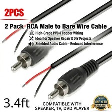2-Pack 10 FT RCA Male Plug to Bare Wire Audio Speaker Subwoofer HDTV Cable Cord