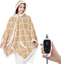 Wearable Heated Throw Blanket, Flannel  Sherpa Electric Throw Shawl Poncho with