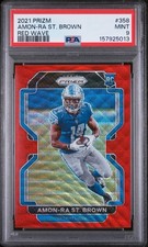 Tarjeta de novato Panini Prizm 2021 - #358 Amon-Ra St. Brown Red Wave/149 - PSA 9