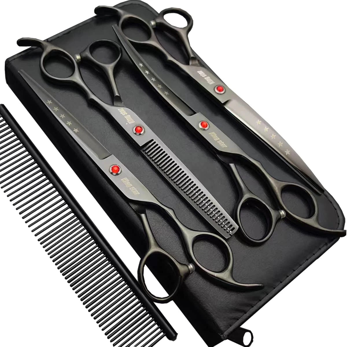 7.0In Titanium Professional Dog Grooming Scissors Set,Straight & Thinning & Curv
