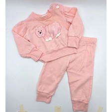 Vintage Hearts Pink Fleece Tracksuit Set Animal Applique 12 Months Made in USA