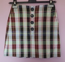 MANGO multi check mini skirt, button front, XS/UK 8, lined, pockets NWOT