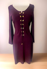 Calvin Klein M Purple Tie/lace Up Neck Knee Length Sweater Dress Flared Sleeves