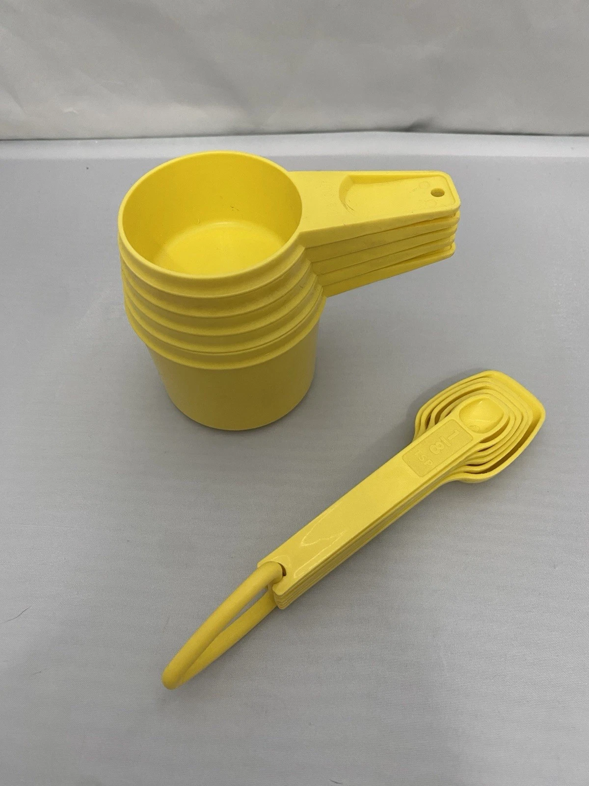 Vintage Bright Yellow Tupperware Measuring Cups And Spoons Set