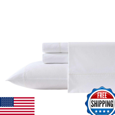 Laura Ashley Full Size Sheet Set Crisp Breathable Cotton Percale Bedding Fitted