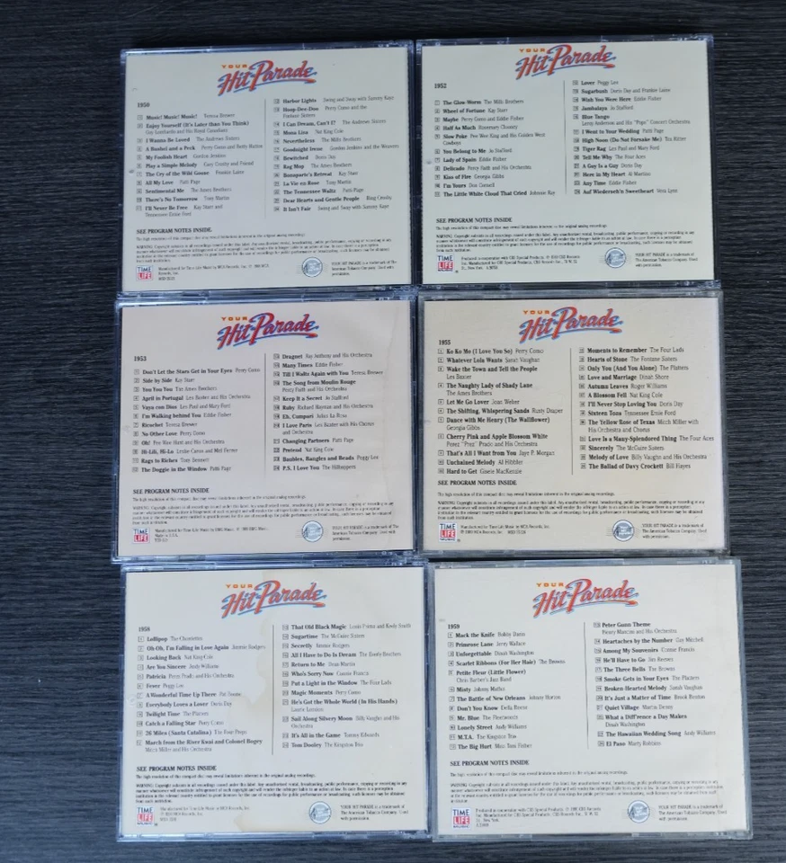 6 Time Life Your Hit Parade Music CD Lot 1950, 1952, 1953, 1955, 1958, 1959 - Image 2 of 4