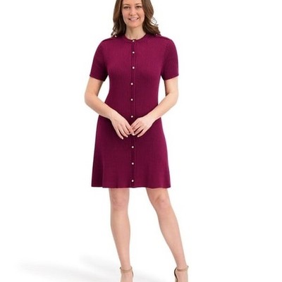 French Connection Women's Button-Up Mini Sweater Dress Wine Size Small