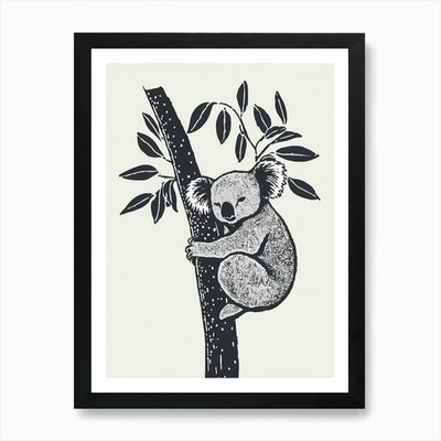 Koala eingebettet in einen Eukalyptusbaum gerahmtes Wandbild Poster Leinwanddruck Bild