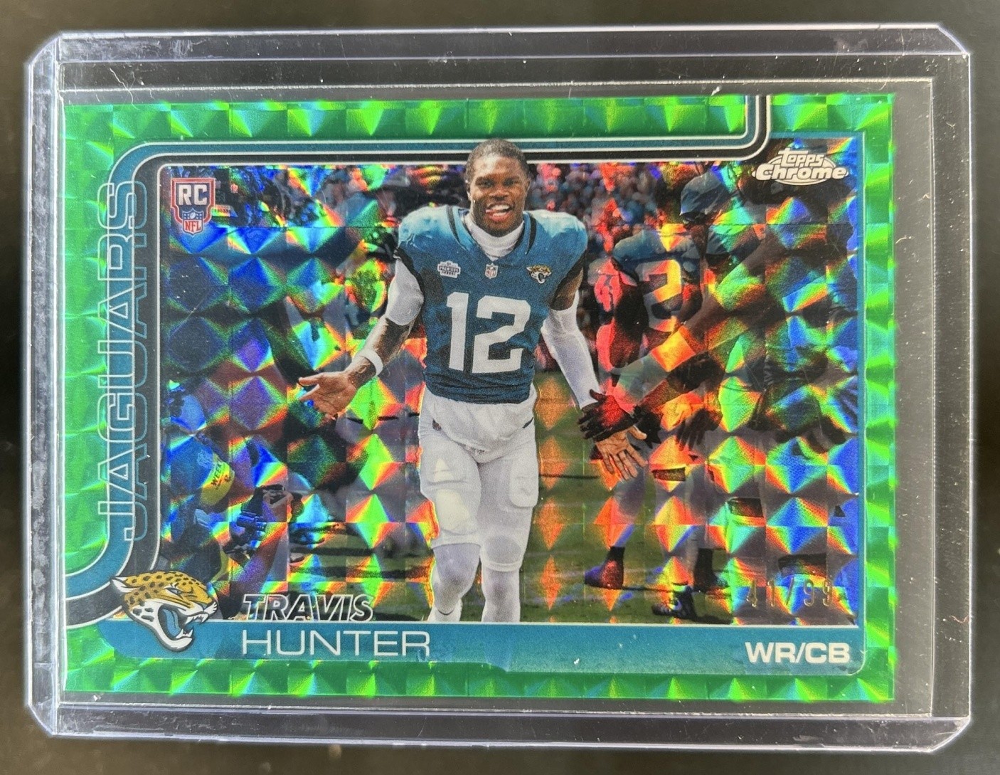 2025 Topps Chrome Travis Hunter Rookie Variation RC SP Green Geometric #/99